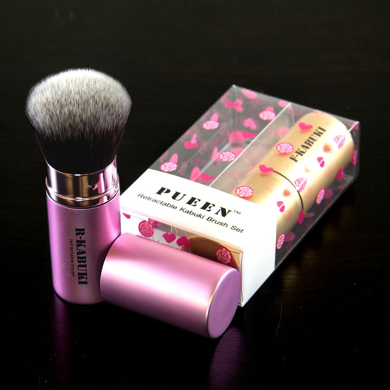 [Australia] - PUEEN Synthetic Hair Retractable Round Top Kabuki Brush and Flat Top Kabuki Brush Set 