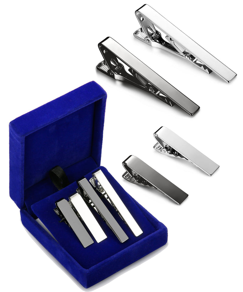 [Australia] - LOYALLOOK 2-4pcs Mens Tie Bar Pinch Clip Set for Regular Ties and Skinny Tie with Gift Box Silver Black Tone Pack 1.5-2.15Inches 4pcs(2pcs 2.15"+2pcs 1.5") 