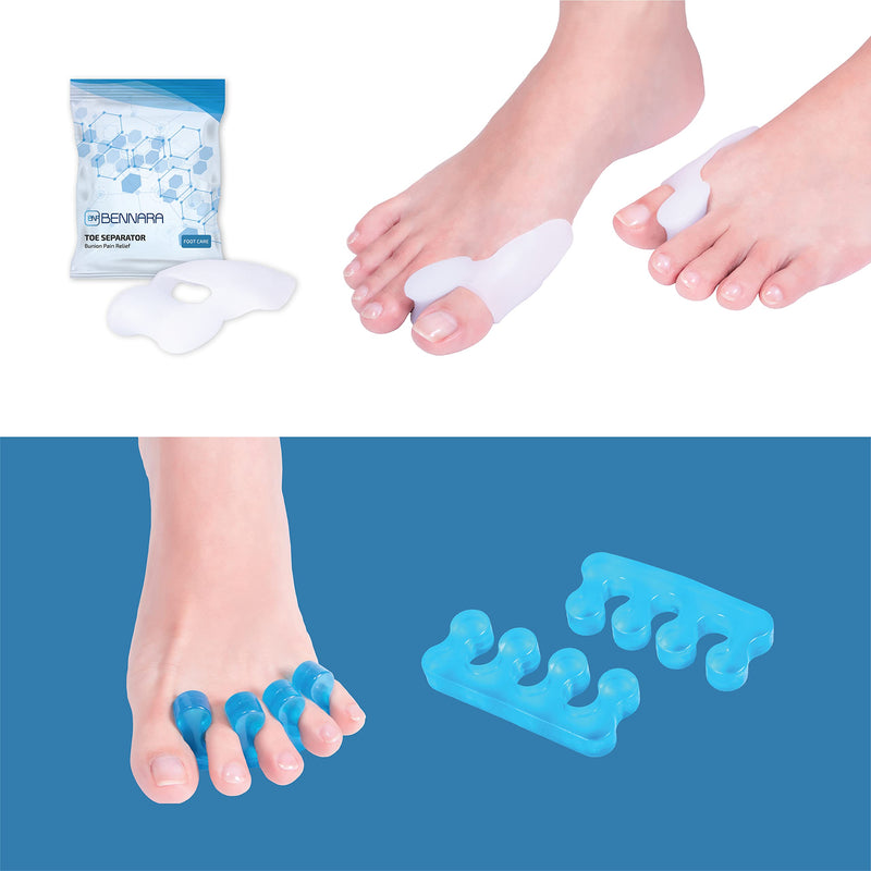 [Australia] - BENNARA Bunion Corrector Set C: 8pc-Bunion Protector with pad and 2pc-Gel Toe Separator. Relieve Bunion Pain. Provide Cushion and Guard Big Toe from Friction or Pressure. Straighten Toes for Relaxing 