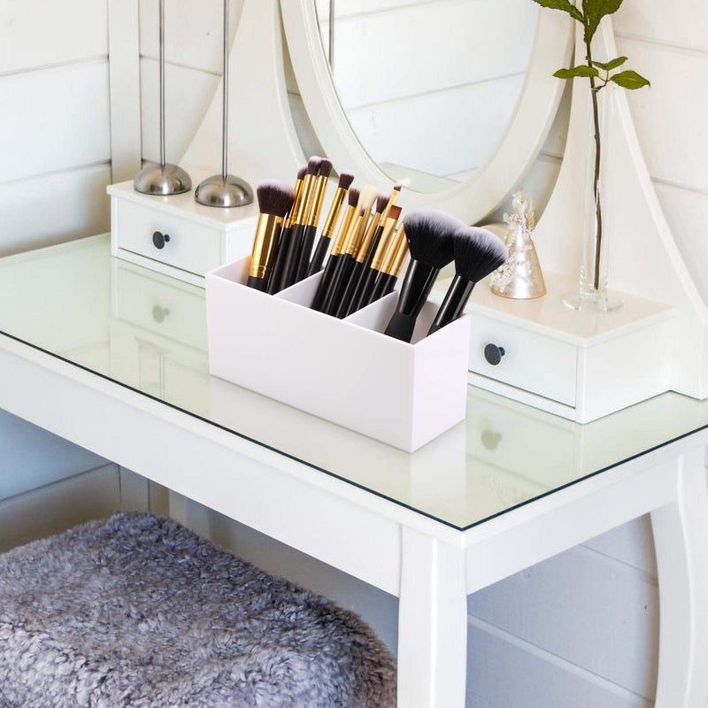 [Australia] - Makeup Brush Holder Organizer Cosmetic Brushes Container Storage 3 Slots - Great for Vanity (White) White 