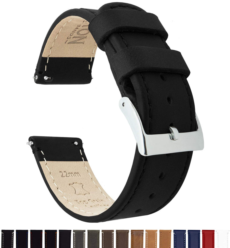 [Australia] - Barton Quick Release - Top Grain Leather Watch Band Strap - Choice of Width - 16mm, 18mm, 19mm, 20mm, 21mm 22mm, 23mm or 24mm Black Leather / Black Stitching 