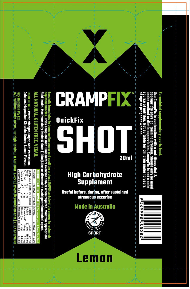 [Australia] - Crampfix QuickFix Shot Sachets - Fast & Effective Relief from Muscle Cramp (3 x 20ml Packets) (Lemon) Lemon 