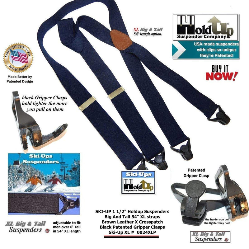 [Australia] - Holdup Suspender Company XL Black Ski-Up Suspenders X-back with black patented gripper clasp 