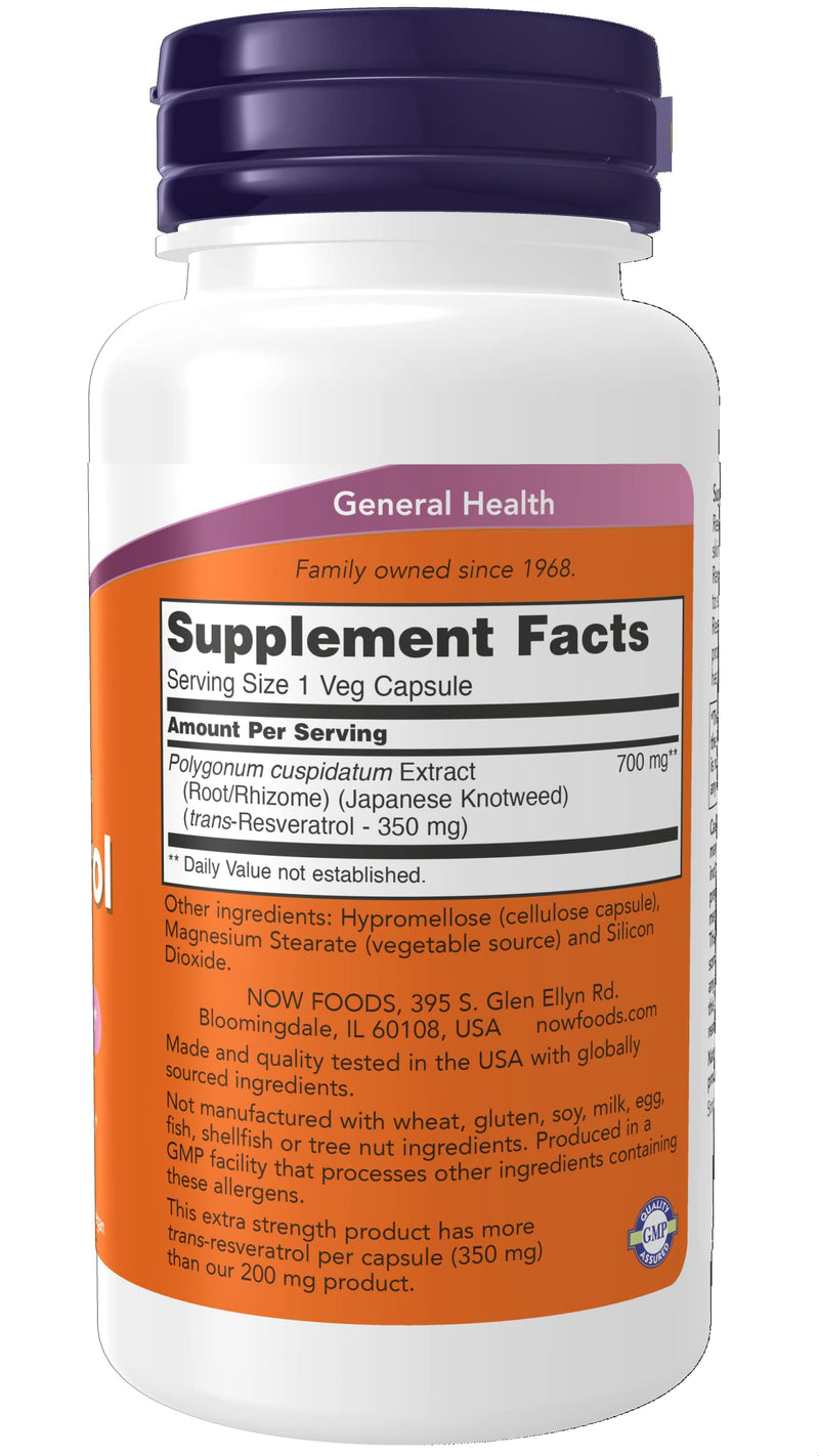 [Australia] - NOW Supplements, Extra Strength Resveratrol 350mg, Natural Trans Resveratrol from 700 mg Japanese Knotweed Extract, 60 Veg Capsule 