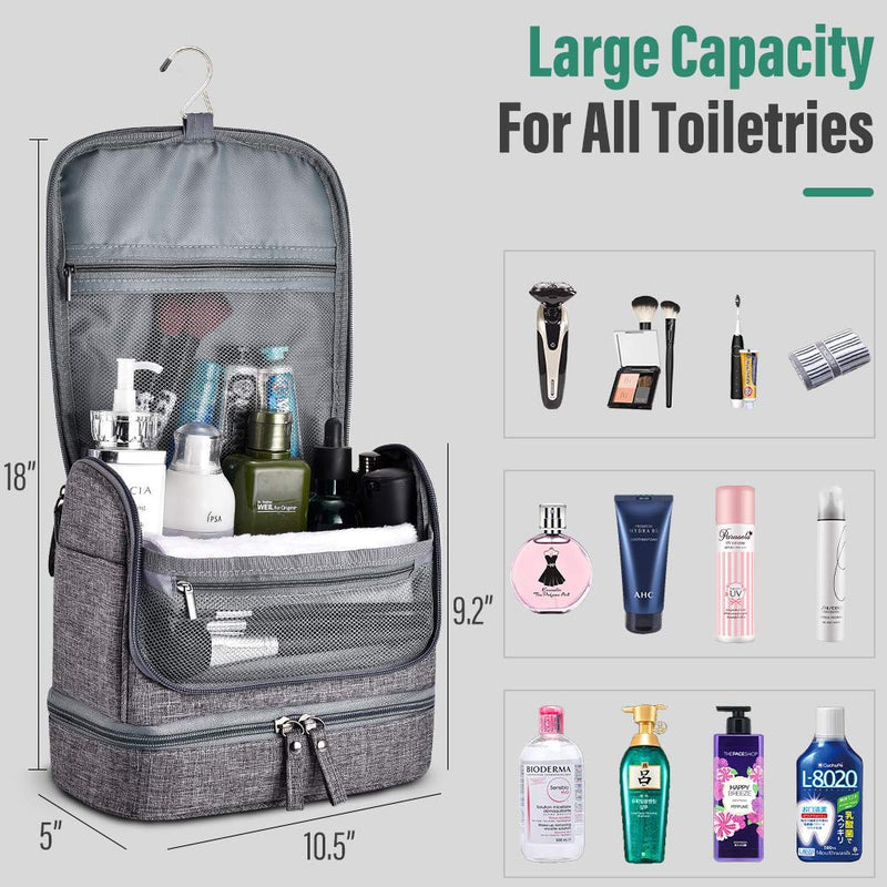 [Australia] - Toiletry Bag, VAGREEZ Upgraded Hanging Travel Toiletry Organizer Kit with Heavy-duty Zippers Waterproof Comestic Bag Dop Kit for Men or Women Gray 
