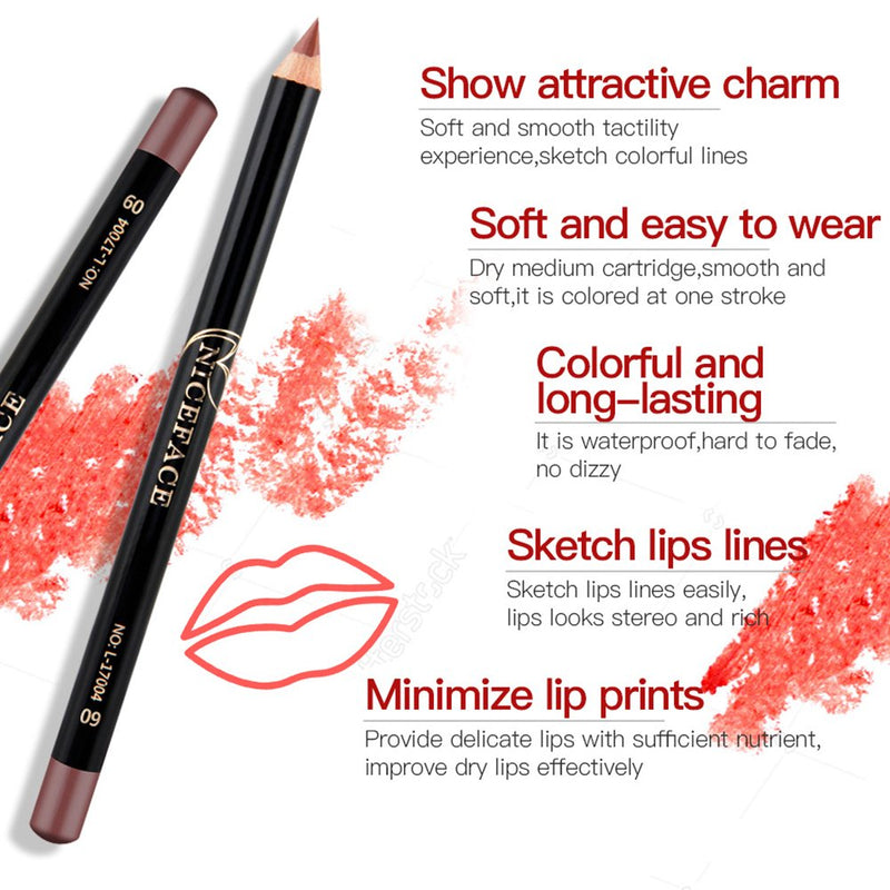 [Australia] - 12pcs/set NICEFACE Waterproof Long-lasting Lip Liner Pencil Lipliner Pen Makeup Cosmetic 