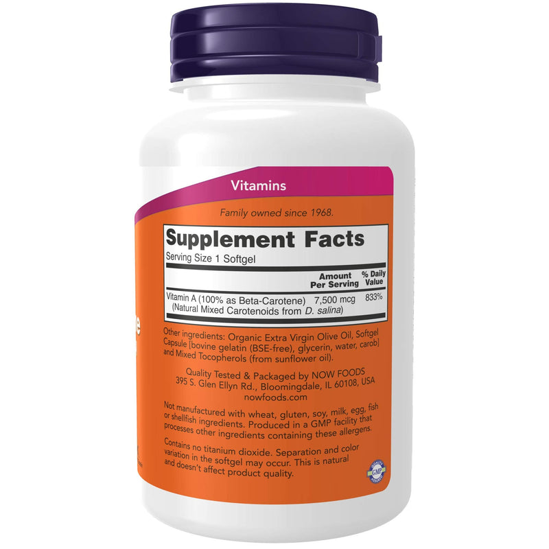 [Australia] - NOW Supplements, Natural Beta Carotene 25,000 IU, Essential Nutrition, 180 Softgels 180 Count (Pack of 1) 