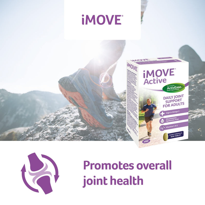 [Australia] - iMOVE Active | Natural Joint Supplement for Humans, 60 Tablets - Includes Glucosamine HCl, Green Lipped Mussel, Hyraluronic Acid, Vitamin E and C and Manganese 