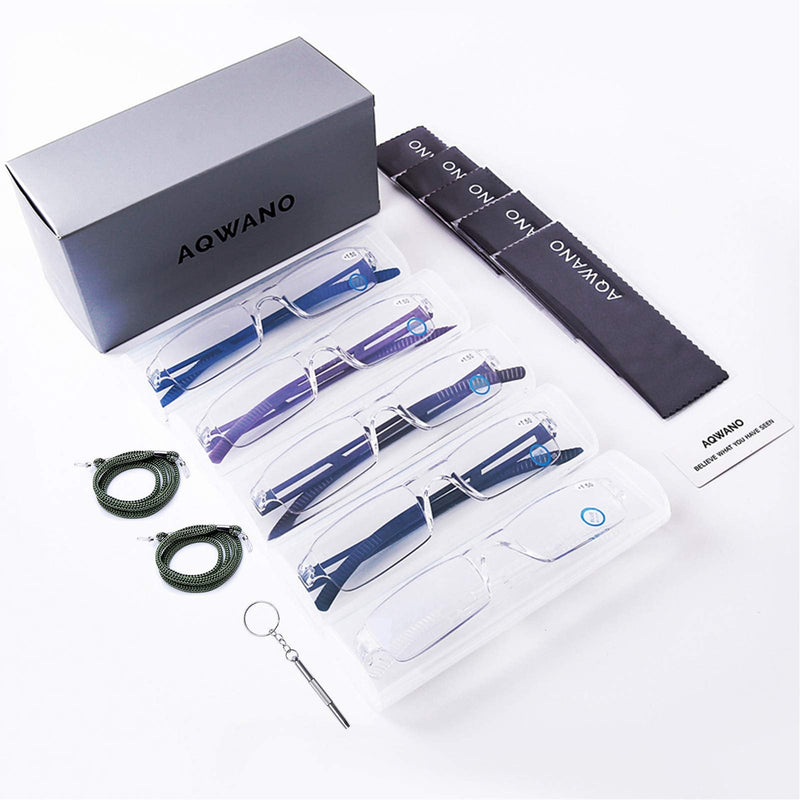 [Australia] - Reading Glasses Women Men Computer Blue Light Blocking, Rimless Clear Frames Readers Anti Glare Filter Lightweight Comfort (5 Pack Mix Color, 2.5) 5 Pack Mix Color 2.5 x 