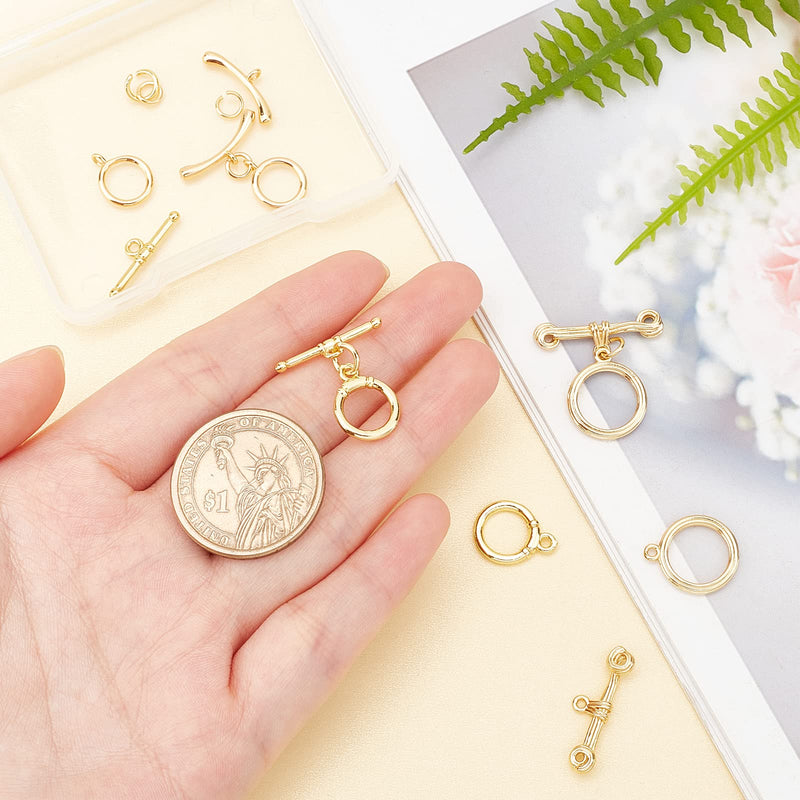 [Australia] - Beebeecraft 6 Sets 3 Style 18K Gold Plated Toggle Jewelry Clasps Connectors Round Ring Toggle T Bar Clasps Sets for Necklace, Bracelet, Earring Making 