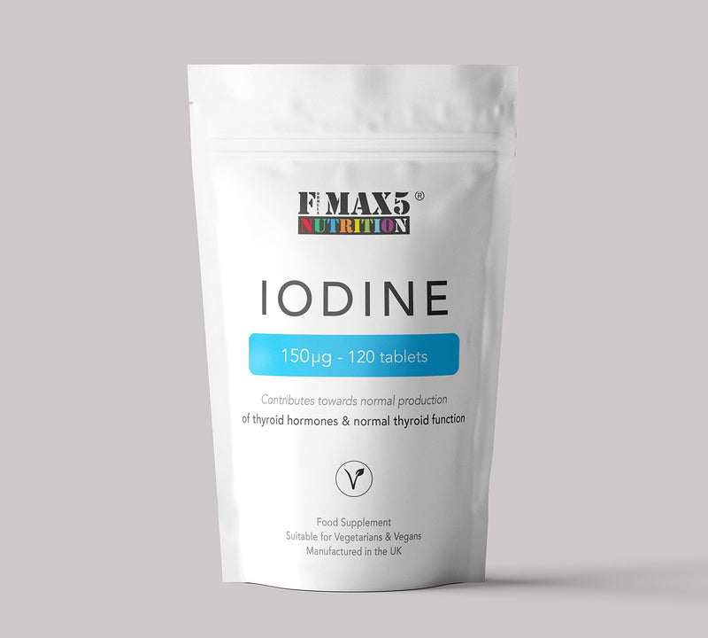[Australia] - Iodine 150mcg 120 Tablets | High Strength Natural Source of Iodine from Potassium Iodide | Pregnancy Health & Thyroid Supplement | Vegan | UK Made | Fmax5 Supps 