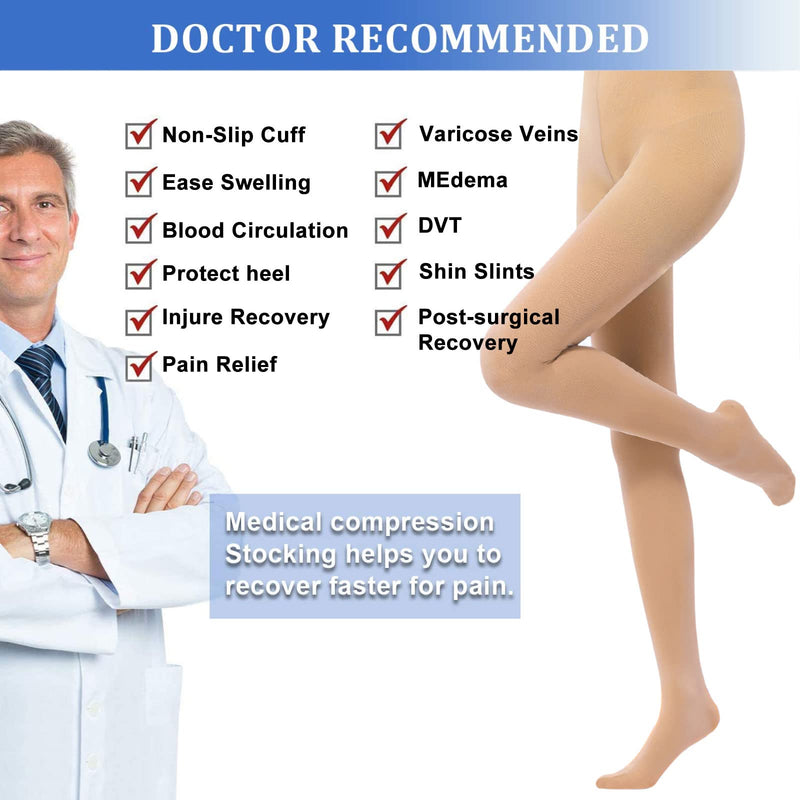 [Australia] - Compression Pantyhose for Women and Men, Closed Toe Medical Compression Stockings, 20-30 mmHg Graduated Compression Pantyhose Beige Medium 