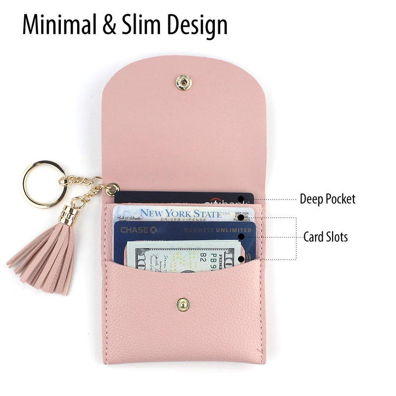 [Australia] - Small Keychain Wallet Gold Keyring with Tassel for Women Blush Pink 