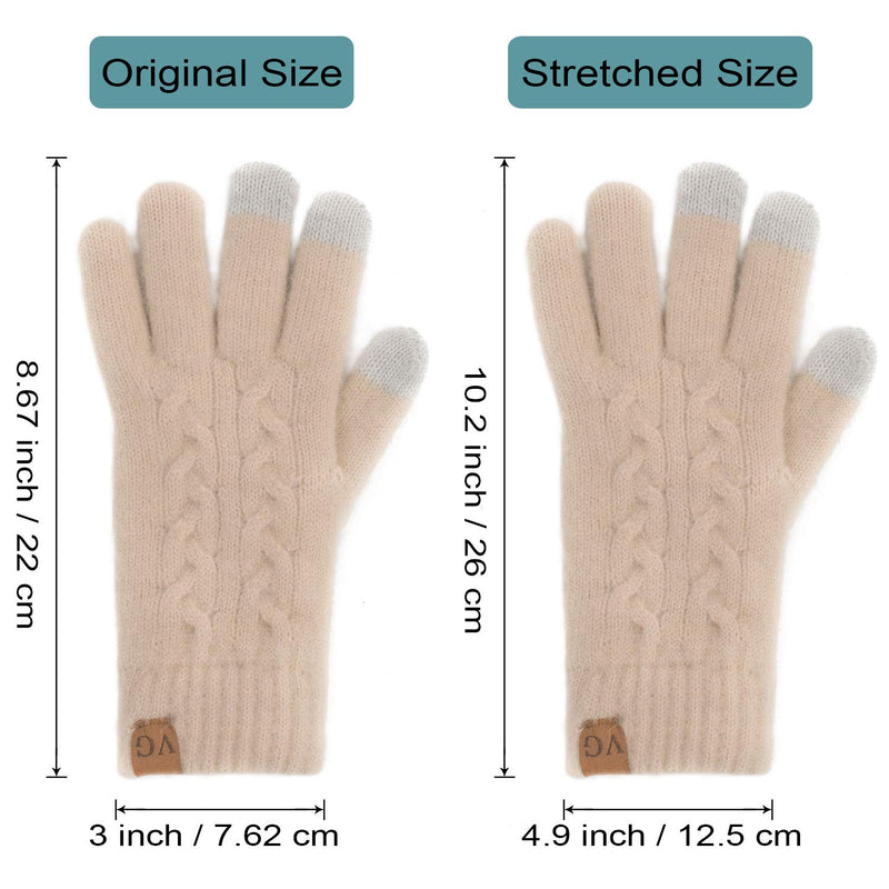 [Australia] - Women's Winter Warm Touch Screen Gloves Cable Knit Wool Fleece Lined Touchscreen Texting Mittens for Women Beige 1 