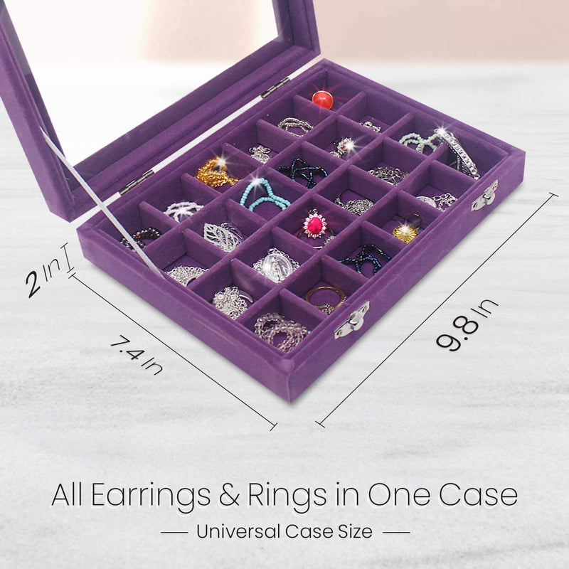 [Australia] - Clear Lid 24 Grid Small Jewelry Box ~ Showcase Display Storage For Rings Earrings Bracelet ~ Secure & Travel Friendly (Purple) Purple 
