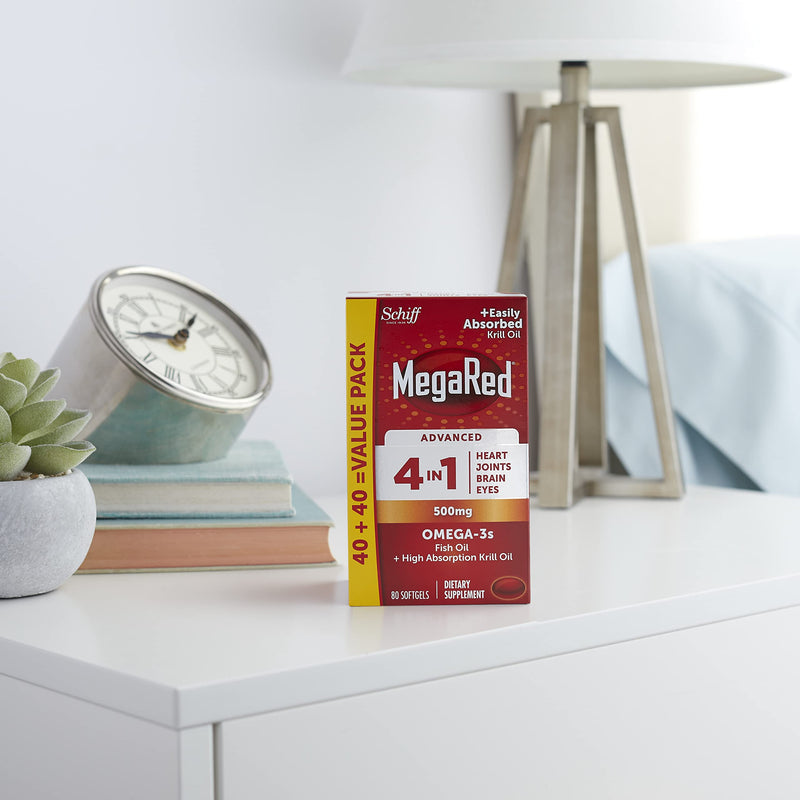 [Australia] - Omega 3 Fish Oil & Antarctic Krill Oil Softgels for Brain, Heart, Joints & Eye Support, MegaRed (80 count bottle), Concentrated Omega 3 Fatty Acid Supplement with EPA, DHA, Phospholipids 80 Count (Pack of 1) 