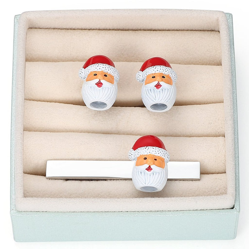 [Australia] - HONEY BEAR Cufflinks for Mens Stainless Steel Santa Claus, Christmas Xmas Gift with Box, (Cufflinks&tie Clip Set) 