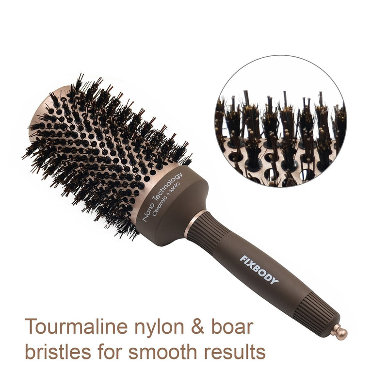 [Australia] - FIXBODY Round Barrel Hair Brush with Boar Bristles, Nano Thermal Ceramic Coating & Ionic Tech for Hair Drying, Styling, Curling, Straightening (3 Inch, Barrel 1.7 Inch) 3 Inch (Pack of 1) 