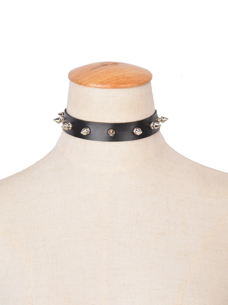 [Australia] - SUNSCSC Vintage Punk Goth Studded Rivet Pu Leather Collar Choker Necklace Black 