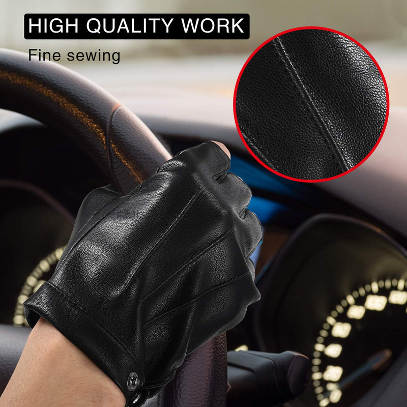 [Australia] - Driving Gloves Men Fingerless Leather Gloves Thin Half Finger Black Glove S/7.5'' Pu/Black 