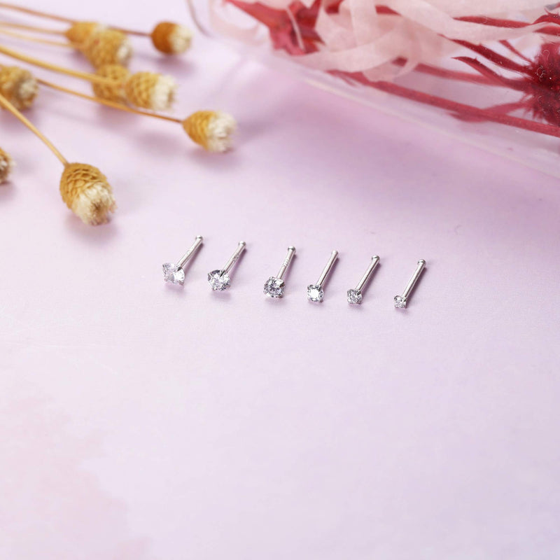 [Australia] - Sllaiss 6 Pcs 20G Nose Ring Studs 925 Sterling Silver Nose Piercings Set for Women 1.5mm 1.8mm 2mm 2.5mm 2.8mm 3mm Body Jewelry 