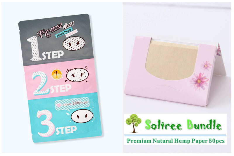 [Australia] - SoltreeBundle (10 Set) Pig Nose Clear Blackhead 3-Step Kit Korea Skincare with SoltreeBundle Oil blotting Paper 50pcs 