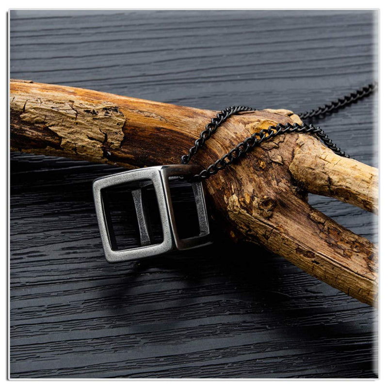 [Australia] - Xusamss Fashion Titanium Steel Hollow Cubic Pendant Necklace,22" Link Chain Black Cubic 