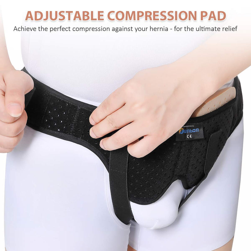 [Australia] - Tenbon Hernia Belts for Men - Groin Hernia Support for Men and Woman Medical Hernia Guard Inguinal Truss for Single/Double Sports Hernia Adjustable Waist Strap with 2 Removable Compression Pads Black - M 