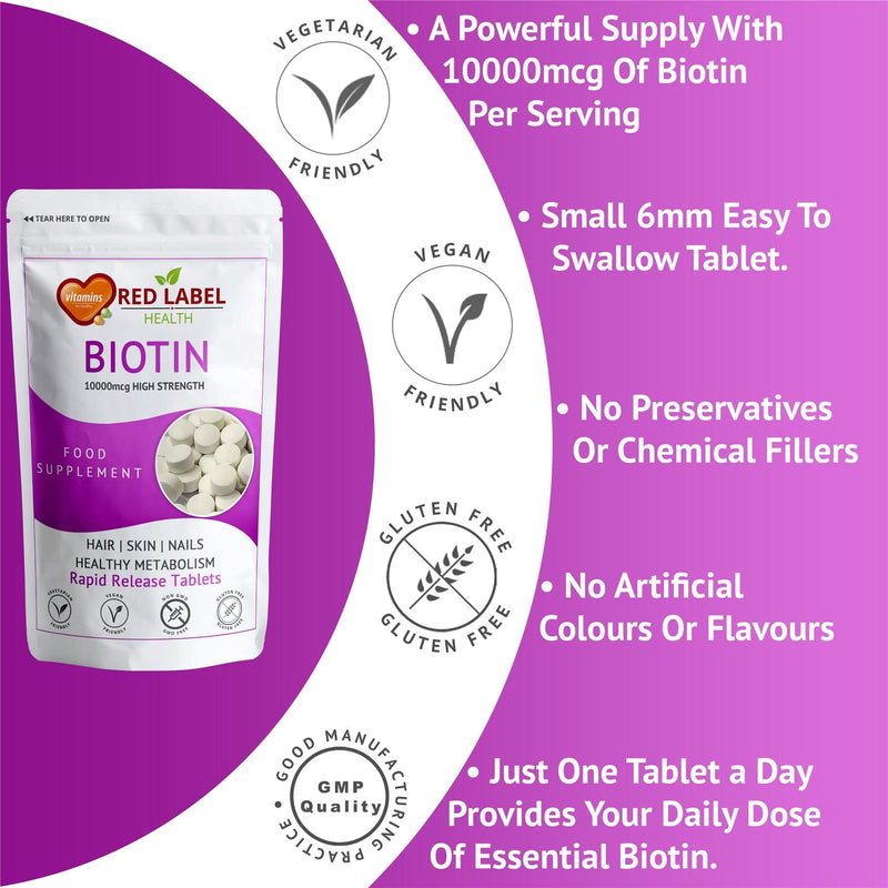 [Australia] - Biotin 10,000mcg - 30 Tablets (1 Month Supply) - Hair Growth Supplement, Skin, Nails for Men & Women | Vegetarian | Vegan | Made in UK. 1 count (Pack of 30) 