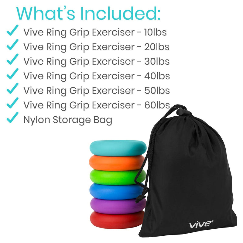 [Australia] - Vive Grip Strengtheners (6 Pack) - Forearm Ring Hand Exercisers - Silicone Squeezer Gripper for Muscle Strengthening Training Tool - Arthritis Finger Physical Therapy PT Kit Trainer 