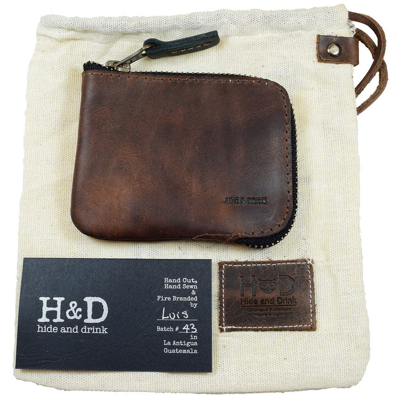 [Australia] - Hide & Drink, Leather Zippered Card Wallet, Holds Up to 8 Cards Plus Folded Bills & Coins, Cash Organizer, Everyday Accessories, Handmade Includes 101 Year Warranty :: Bourbon Brown 