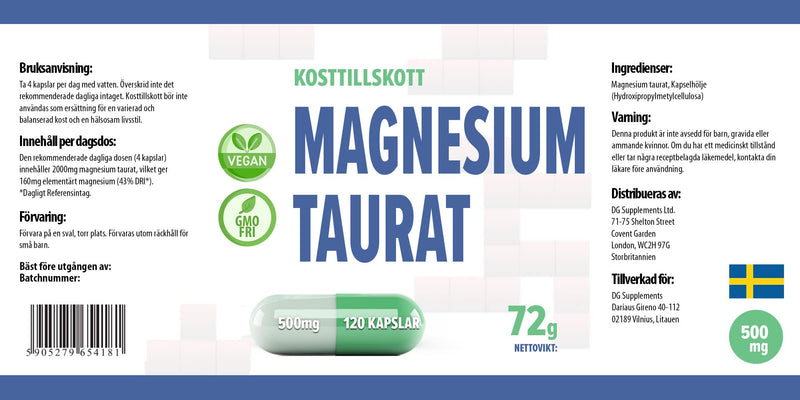 [Australia] - Magnesium Taurate 2000mg Per Serving 120 Vegan Capsules, 3rd Party Lab Tested, High Strength Supplement, No Fillers or Bulkers, Gluten and GMO Free Salmonella 120 Count (Pack of 1) 