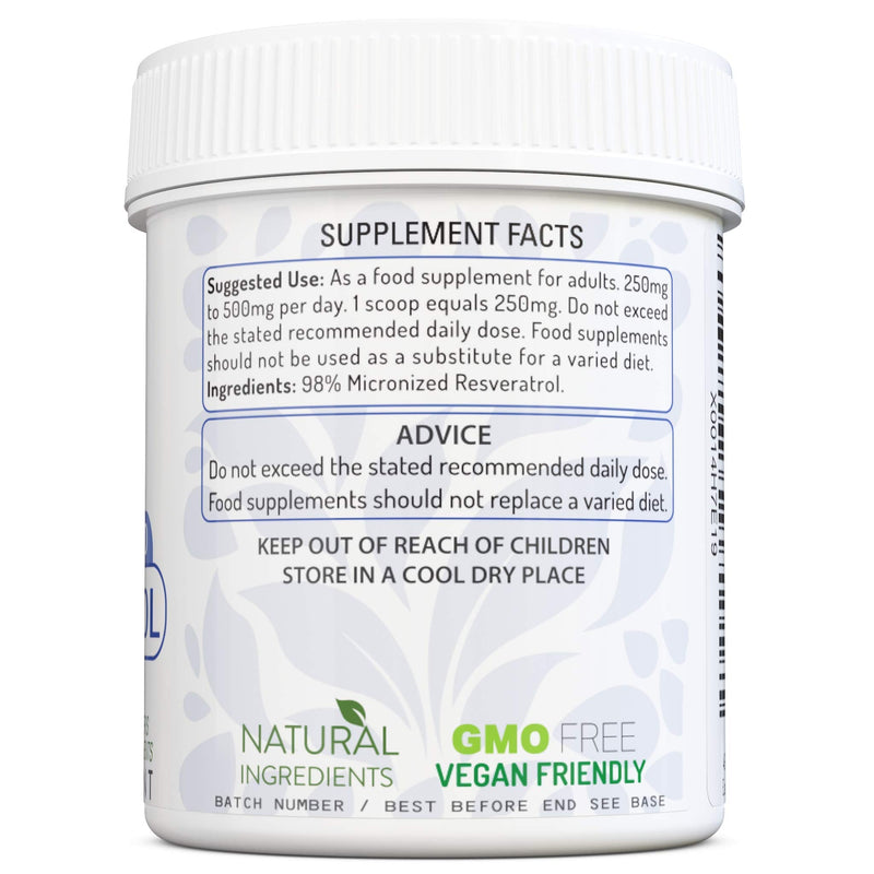 [Australia] - 98% Micronized Resveratrol Powder - Premium & Pure Trans-Resveratrol - High Absorption Rate - Water Soluble - 3rd Party Tested - Vegan (30g Powder - Bottle) 30 g (Pack of 1) 