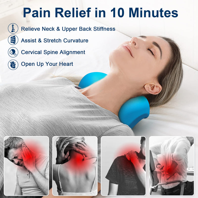[Australia] - Neck and Shoulder Relaxer with Upper Back Massage Point, Cervical Traction Device Neck Stretcher for TMJ Pain Relief and Cervical Spine Alignment Chiropractic Pillow (Blue) Blue 