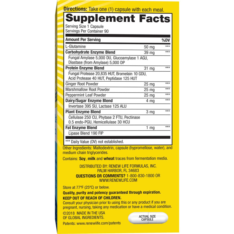 [Australia] - Renew Life Adult Digestive Enzyme - DigestMore Plant-Based Foods Enzyme Formula for Men & Women - 90 Vegetarian Capsules (Package May Vary) 