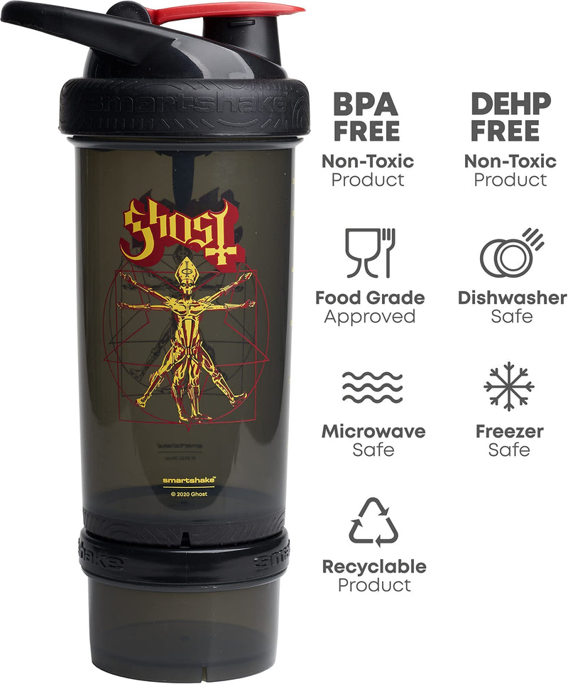 [Australia] - Smartshake Revive Ghost Protein Shaker With Storage – 750ml BPA Free Protein Shakes Bottle for Protein Powder Leakproof Shaker Cup 