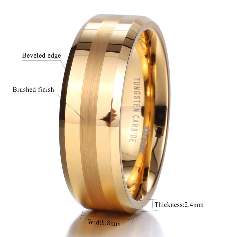 [Australia] - King Will Tungsten Carbide Ring 8mm Silver/Gold Wedding Band Matte Brushed Polish Finish Gold 6 