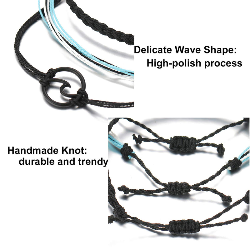 [Australia] - choice of all Summer String Wave Bracelets Adjustable Friendship Strand Bracelet For Women Girls Jewelry A:black 