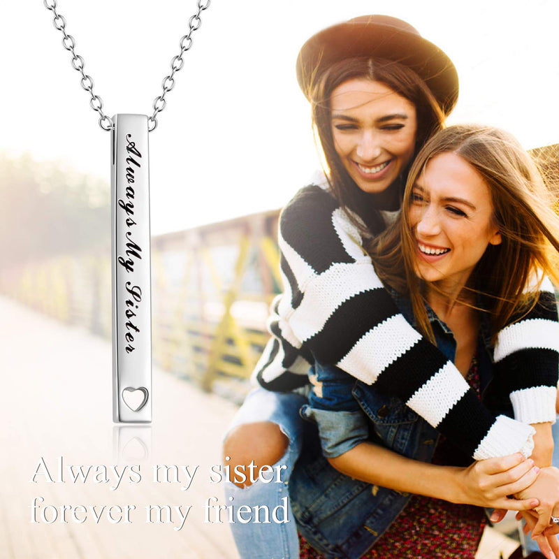 [Australia] - Sister Gifts from Sister, Sterling Silver Bar Necklace, Inspirational Jewelry Birthday Gifts for Sister Women Friends A Always My Sister Forever My Friend-Silver 