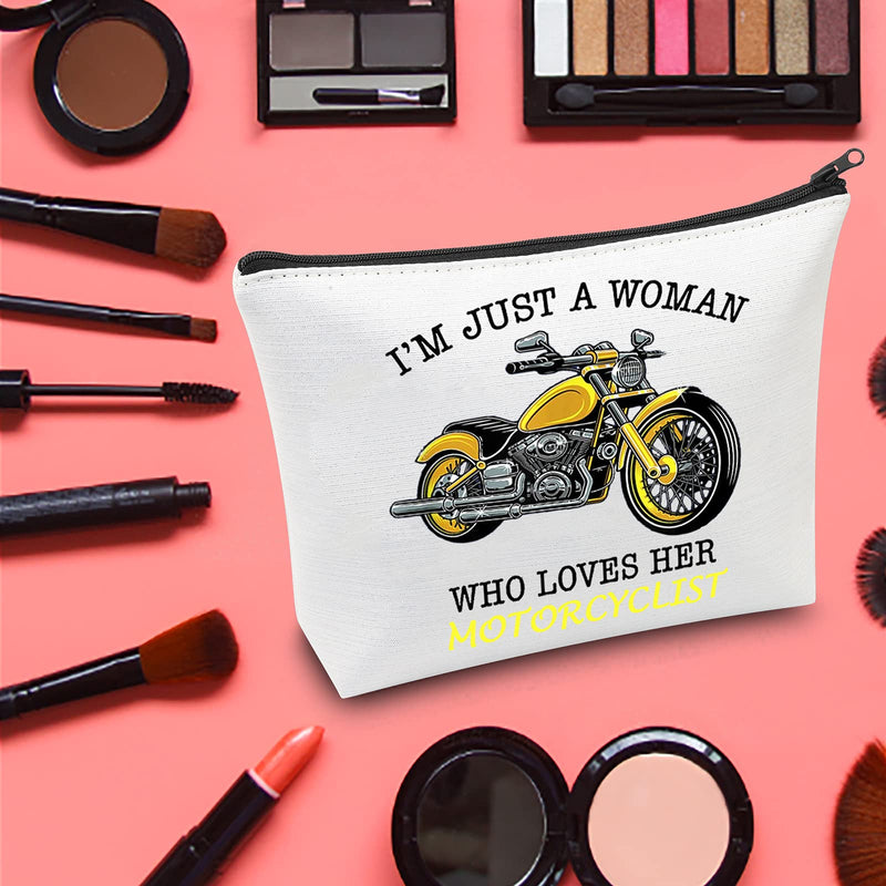[Australia] - LEVLO Biker Ride Safe Cosmetic Make Up Bag Motorcyclist Ride Safe Gifts I'm Just A Women Who Loves Her Motorcyclist Makeup Zipper Pouch Bag For Wife ,Mom,Girlfriend,Sister, Loves Her Motorcyclist, 
