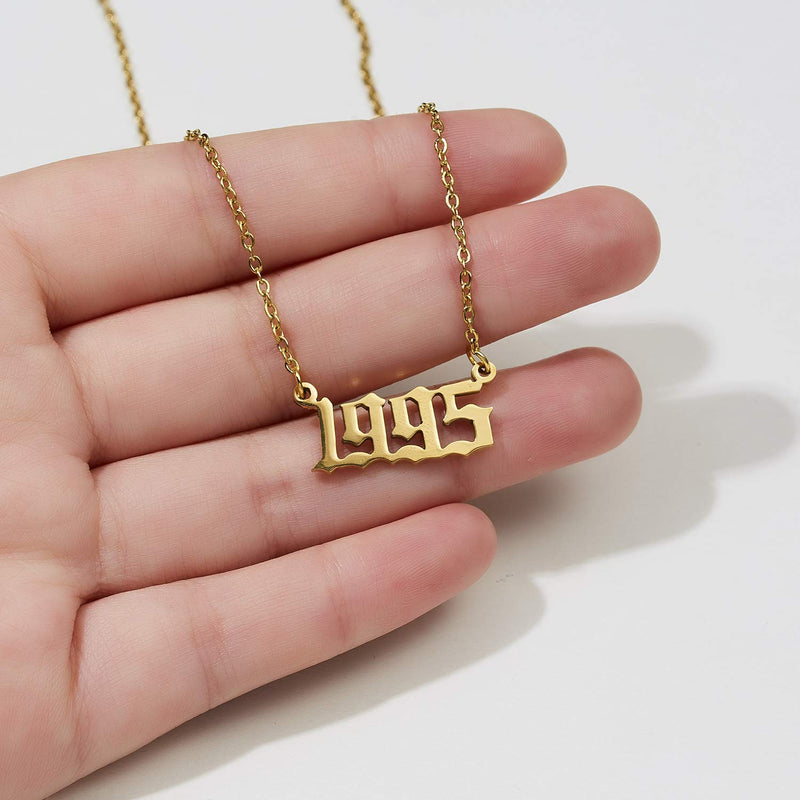 [Australia] - RINHOO Birth Year Number Pendant Necklace Stainless Steel Gold Number Birthday Necklace Chain Jewelry for Women Girl 1995 