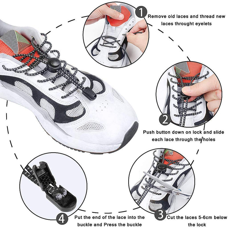 [Australia] - No Tie Shoe Laces Elastic Laces for Trainers White and Black Shoe Laces One Size Fits All for Kids and Adults (2 Pairs) 
