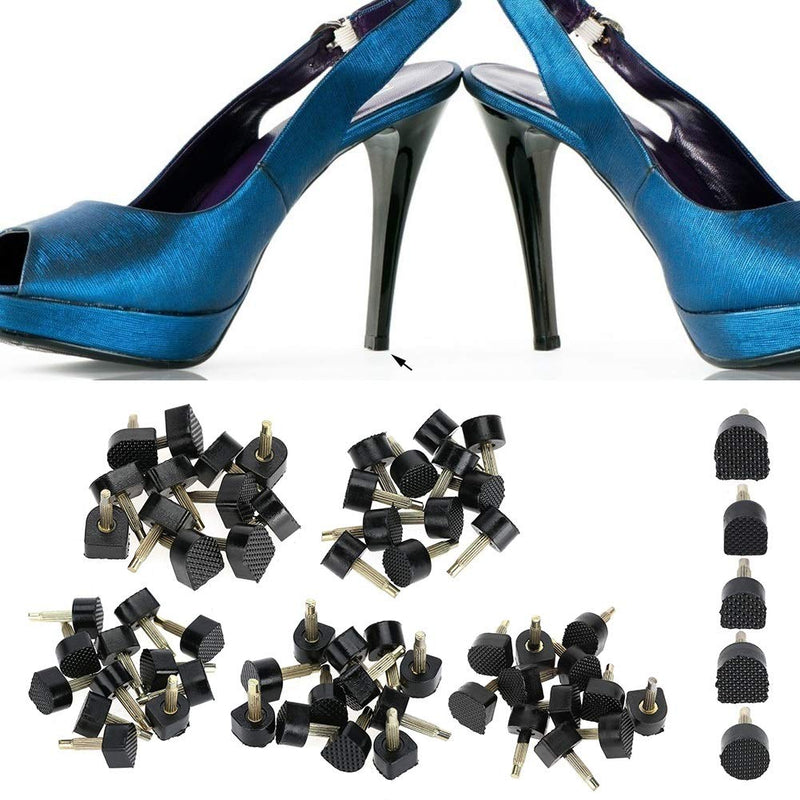 [Australia] - VOBOR U Shaped Heel Tip Heel Heel Cap Replacement Tips for High Heels Black High Heel Replacement Tips U Round Shape Heel Tip 60PCs (5 Different Size) 