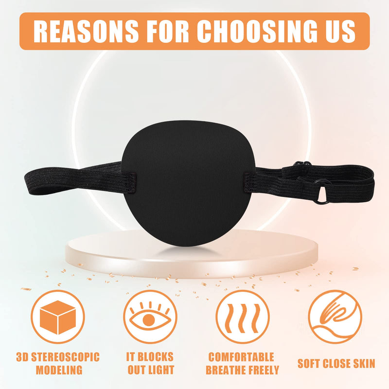 [Australia] - 2pcs Eye Patches for Adults & Kids, 3D Adjustable Medical Lazy Eye Patch with Buckle for Left&Right Eye, Single Pirate Patch Soft Comfortable Sleep Masks Strabismus Amblyopia Eye Masks(Black) 