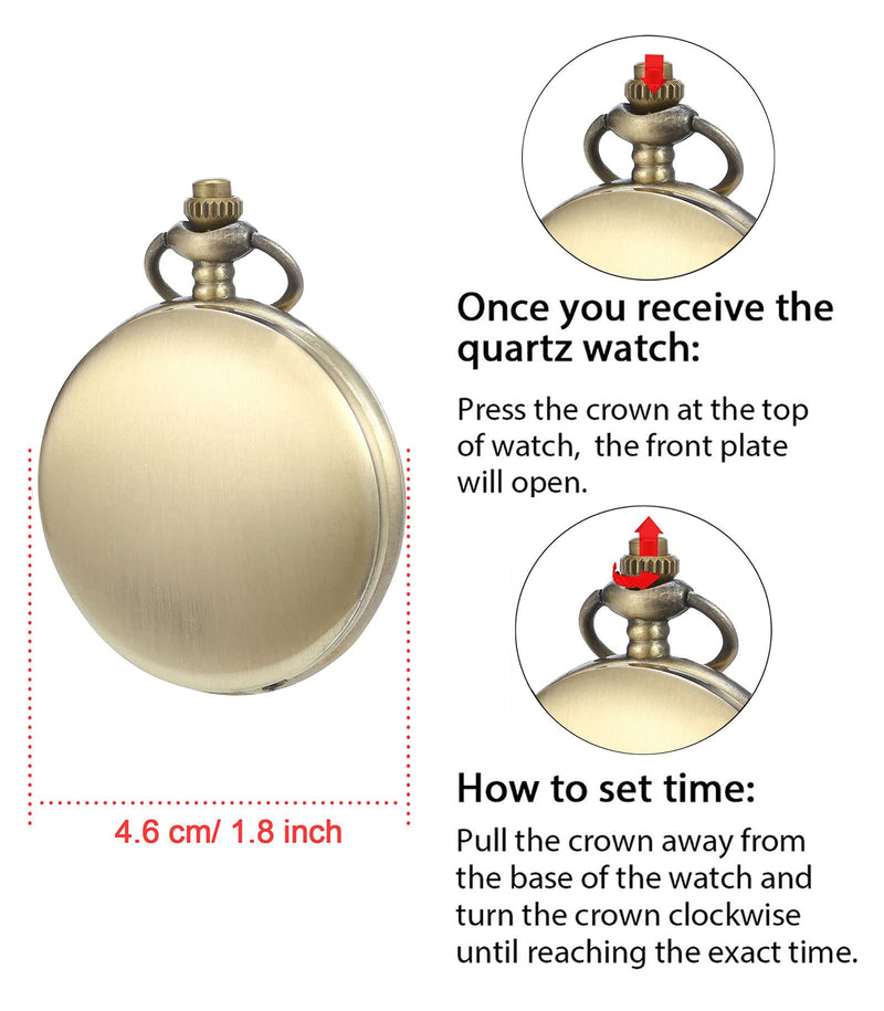 [Australia] - Steampunk Vintage Pocket Watch, Smooth Shiny Stainless Steel Quartz Pocket Watch 14 in Chain Bronze 