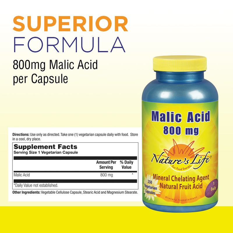 [Australia] - Nature's Life Malic Acid 800 mg | Chelating Agent May Help Support Energy & Muscle Comfort | No Gluten, Non-GMO | 250 Count 250 Count (Pack of 1) 