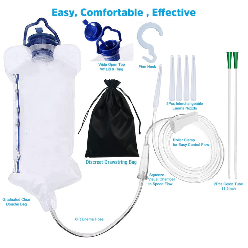 [Australia] - Reusable Enema Kit Anal Douche Bag 7Pcs Enema Nozzle Tips Colon Tube for Water Organic Coffee Colon Cleansing, Sealed Clear Enema Bag Irrigation Cleaning Kit Fold Anal Anus Cleaner Constipation Detox Polyvinyl Chloride (PVC) 