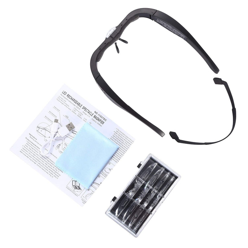 [Australia] - YOCTOSUN Rechargeable Magnifying Glasses, Head Magnifier Glasses with 2 LED Lights and Detachable Lenses 1.5X, 2.5X, 3.5X,5X, Best Eyeglasses Magnifier for Reading and Hobby Headset Magnifier 