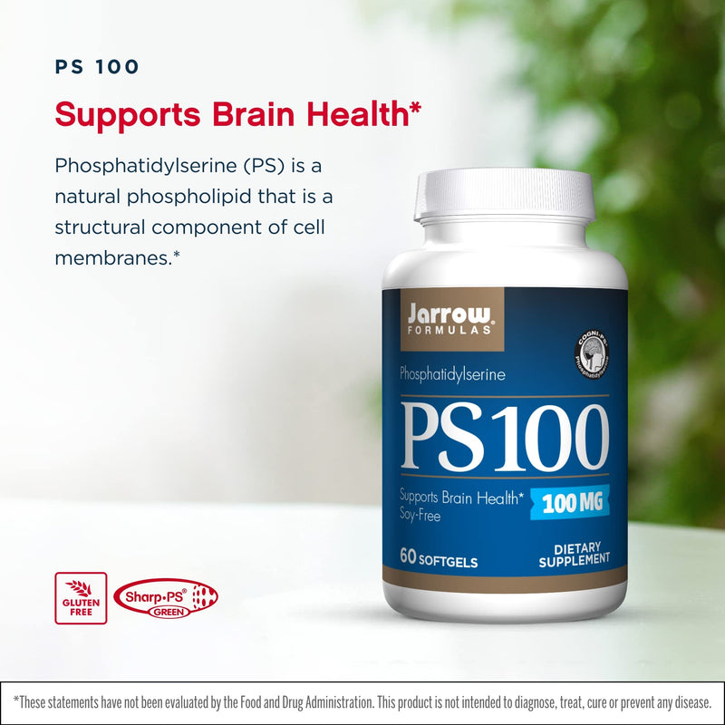 [Australia] - Jarrow Formulas 100 mg Phosphatidylserine (PS 100), Supports Brain Health, Soy Free, White, 60 Count PS-100 (Soy Free) 60 Count (Pack of 1) 