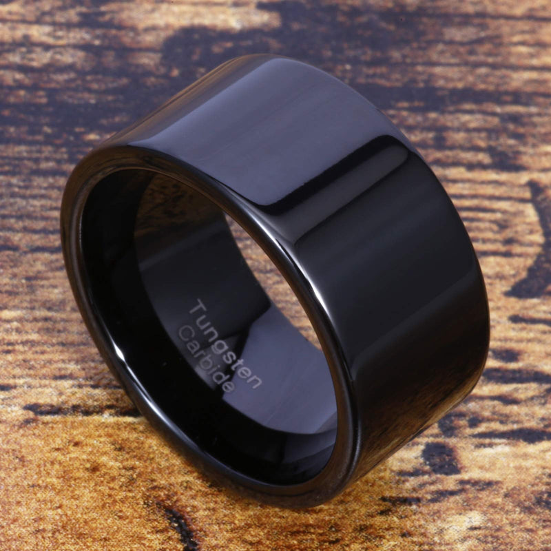 [Australia] - Fashion Month Mens 12mm Wide Band Black Classic Tungsten Carbide Ring Wedding Engagement High Polished Flat Top 7 